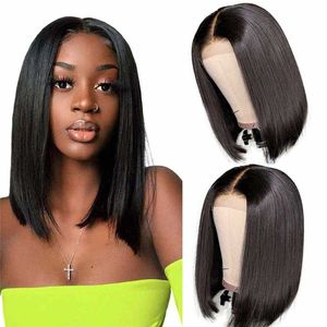 14 10 12 Inch Short Lace Closure Straight Synthetic Bob 13x1 Lace Front Wigs for Black Women Daily Wear S0826