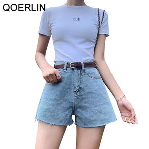 Retro High Waist Denim Shorts Kvinnors Lösa A-Line Wide Leg Stretch Summer Beach Sexig Plus Storlek Inga Bälte Jeans 210601