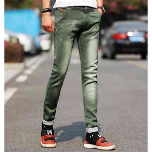 Mode Mäns Jeans Ljusfärg Sträcka Casual Straight Slim Fit Multicolor Skinny Men Bomull Denim Trousers 210723