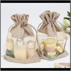 Pouches, Bags Packaging & Display Drop Delivery 2021 10X14Cm Two-Sided Window Linen Jewelry Cosmetics Bundle Mouth Storage Dstring Bag Weddin