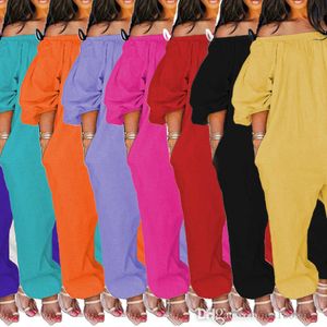 Höst Kvinnor Plus Storlek Tracksuits Designer Jumpsuits Sexig Off Shoulder Loose Wide Ben Overaller Solid Färg Pullover Bekväm Clubwear S-XXXL