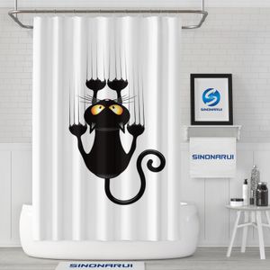 Kara Kedi Tasarım Duş Perdesi Su Geçirmez Polyester Kumaş Banyo Dekorasyon Otel Kalitesi Kanca ile