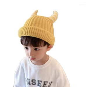 Caps & Hats 2021 Spring Autumn Children's Wool Knitted Cute Stripe Horns Personality Pullover Warm Woolen For Boys Girls1