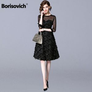 Borisovich kvinnlig a-line svart klänning ny varumärke våren mode söt stil lyx tofs eleganta kvinnor fest klänningar n413 210412