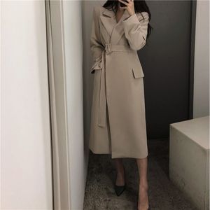 High Quality Elegant Casual Sash Gentle Waist-Controlled All-Match Windbreaker Office Lady Fashion Trench Loose Overcoat 210421