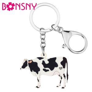 Bonsny Acrílico Doce Doce Cartoon Leite Vaca Gado Chaveiros Anel Na Moda Bolsa Carro Corrente Chaveiro Jóias Exclusivas Para Mulheres Presentes G1019