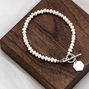 Yizizai Genuine 925 Sterling Silver Coreano Irregular Hexágono Hexágono Pérola Pulseira Mulheres Francesas Moda Fashion Glamour Jóias