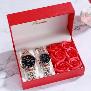 Armbandsur lyx stilig par klockor för kvinnor män mode armbandsur rosa blomma armbandsur set älskare bröllop valentins dag gåva