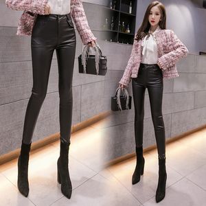 Women Pu Pants Sexy Style Autumn Winter Elastic Leather Leggings Black Pocket Skinny 980J 210420