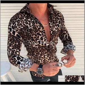 Giyim Giyim Erkek Moda Gömlek Leopar Baskılı Rahat Uzun Kollu Slim Fit Erkek Gömlek Üstleri Vioe