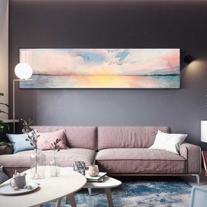 벽 아트 그림 핑크 구름 바다 그림 포스터 및 프린트 거실 풍경 현대 미술