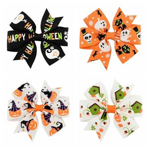 2021 Baby Halloween Barrettes Grosgrain Ribbon Bows With Clip Girls Kids Ghost Pumpa Barn Flicka Pinwheel Hårklipp Hårpin Tillbehör