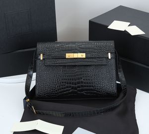 Lady Glossy Alligator Leather Shoulder Bag Manhattan Sadel Väskor Lyxig designer Handväska Hög kvalitet