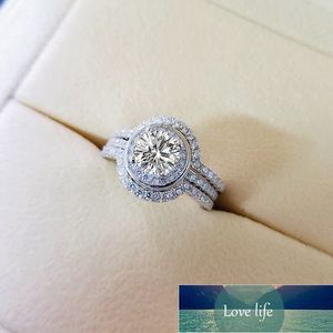 Solid Sterling Silver st Wedding Ring Set Engagement Band CT AAA CZ Classic Smycken för kvinnor R5177s