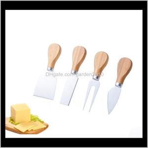 4PCSSETS Noże Zestaw Bard Zestaw dębowy Zestaw do noża do sera Kitchen Narzędzia do gotowania