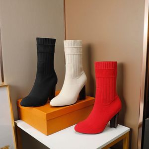 Çorap Çizmeler Kadın Ayakkabı Örme Elastik Boot Seksi Mektup Moda Elektrikli Nakış Harfleri Artı Su Yıkama Kadife Yüksek Topuklu Yükseklik 9.5 cm Patik Boyutu 35-42