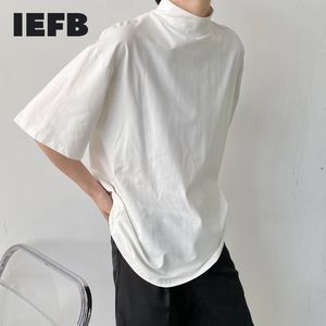 IEFB夏の男性の韓国のハーフハイカラーソリッドサイトシャツの半袖Tシャツ緩いカジュアルブラックティートップス9Y6893 210524