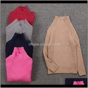 Baby Maternity Drop Leverans 2021 Bomull Boys Stickad Pullover Höst Vinter Barnflickor Tröjor godisfärg Barn Ribbed Turtleneck Sweater C