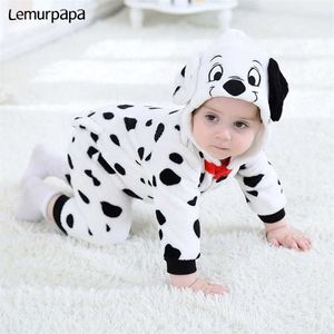 Dalmatian cosplay baby kläder romper tecknad valp hund kigurumis onesie född pojke tjej jumpsuit varm halloween kostym 211101