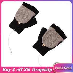 Knit Wool Women Girl USB Five Finger Gloves Winter Keep Warm Mittens Drop #301