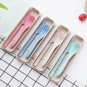 Reusable 3Pcs Plastic Cutlery Set Dinnerware Tableware Wholesale Wheat Straw Knife Spoon Fork Set