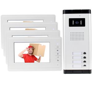 7 TFT LCDビデオドアフォンインターコムドアベルシステム4モニタースクリーン 家族用アパートの屋外カメラベル