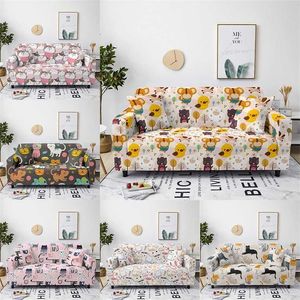 Cartoon Sofa Cover All-Inclusive Slipcovers Cute Cat Animal Seat Couch s Sectional Corner L for Living Room 211116