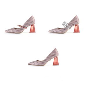 2021 Ladies Leather Chuncky 7CM High Heels Dress Shoes Spring Fall 3 Kinds to Wear Heart Mary Jane Sandals with Buckle Diamond Glitter Pillage Pointed Toe Size