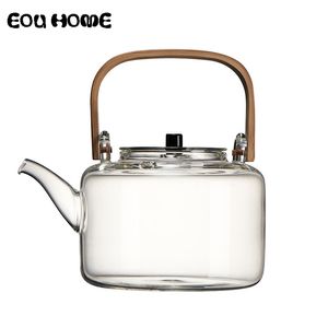 1100ml Glass Teapots Heat-resistant Explosion-proof Boiled Teapot Kung Fu Tea Set Water Special Bamboo Handle Beam Pot 210621