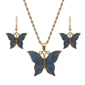 Papua Nya Guinea PNG Butterfly Halsband Hängsmycke Örhängen Sätta Afrikanska Kvinnor Bridal Bröllop Smycken Sets