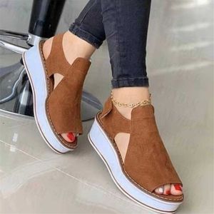 Kvinnor Sandaler Sommarplattform Sandaler Peep Toe Skor Kvinnor Skor Wedge Vintage Roman Sport Beach Casual Skor För Kvinnor 2021 Y0721