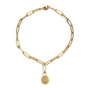 26 letters Initial Bracelet Stainless Steel Gold Plated Clip Chain Charm Bracelets Bangles for Women