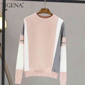 TIGENA Contrast Color Pullover Sweater Women Fall Winter Long Sleeve Knit Jumper Sweater Female Black Pink Knitwear Clothes 210918
