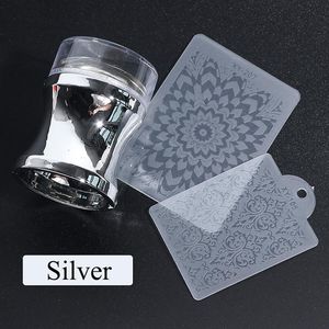 Nail Art Mallar Stamper Manicure Scraper Polish Transfer Template Kit med Cap Stamping Plate Set Clear Silicone Head Mirror