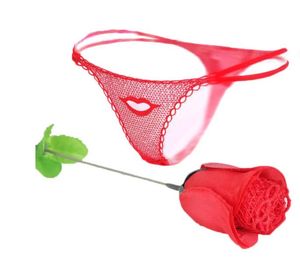 Kvinnor Sexig Rose Spets G-string Trosor Trosor Romantiska V-string Trosor Packning i en blomma Fri storlek Valentine Present Favors Röd