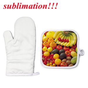 Blank Sublimations Oven Mitt Set Ugn Handskar Potthållare för DIY Kök Matsal Tillbehör 2st