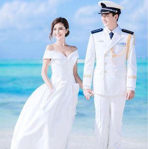 Fãs militares Coleção Marinho Cerimônia uniforme de verão Vestuário de casamento Primavera Guarda de Honra Desempenho Branco Uniforme