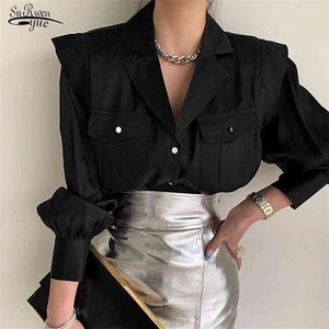 Office Lady Long Sleeve Black Chiffon Blouse Spring Single-row Button-up Chic Shirt Women's Tops Blusas Mujer 13469 210521
