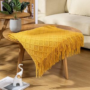 Одеяла Большой белый северный бросок одеяла вязаная кровать винтажная желтая дизайнер