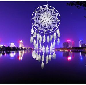 Handmade Dream Catchers Arts Crafts 40cm White Feather Large Round Ring Circle Hanging Dreamcatchers Decorations Bedroom RRB11620