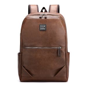 Men's Fashion 15.6 Laptop Backpac Brown Leather Backpack for Men Zipper Waterproof Travel Bag Male Business School Backbag