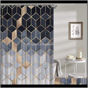 Curtains Geometric Printed Shower For With Hook 3D Marble Pattern Hexagons Waterproof Polyester Fabric Bathroom Curtain O1Czz T8Xle