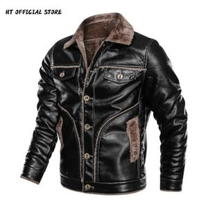Läderjacka Män Casual Fashion Mens Fur Jackor Man PU Coat Zipper Man Kläder Plus Storlek 8XL Brun Leather Coats 211009