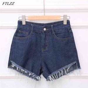 Sommar kvinnor oregelbunden design hög midja jeans street mode kort casual kvinnlig solid färg denim slim shorts 210430