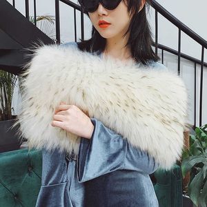 Besfilin Widened Real Fox Raccoon Fur Scarf Collar Shawl High Elastic Neck Sleeve Autumn Winter Scarf Women's Shoulder Cuff H0923