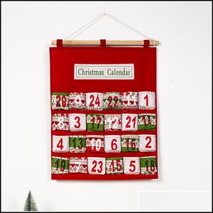 Decorations Festive Party Supplies & Garden Red Christmas Advent Calendar Wall Hanging Xmas Ornament Printing Candy Bag Count Down Admission