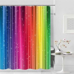 Modern Rainbow Stripes Shower Curtain Decor Waterproof Polyester Eco-Friendly Shower Curtains Bathroom decoration Douchegordijn 211116