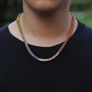 Custom 4mm Men Women Bling Colorful Zircon Rhinestone CZ Iced Out Hip Hop Link Tennis Chain Necklace Jewelry Gift