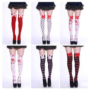 2021Hot New Halloween Candy Color Bowknot Long High Tube Over-the-knee Thigh Socks Polka Dot Skull Personality Street Sexy Night Y1119