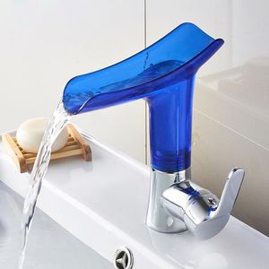 Badrum Sink kranar Multi Color kran Kall och varmt däck monterad Tryck på transparent PC Material mässing med fri slang DJV